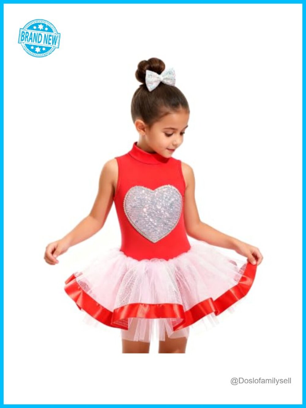 Girls Sequin Heart Ballet Tutu Dress Dance Recital Costume